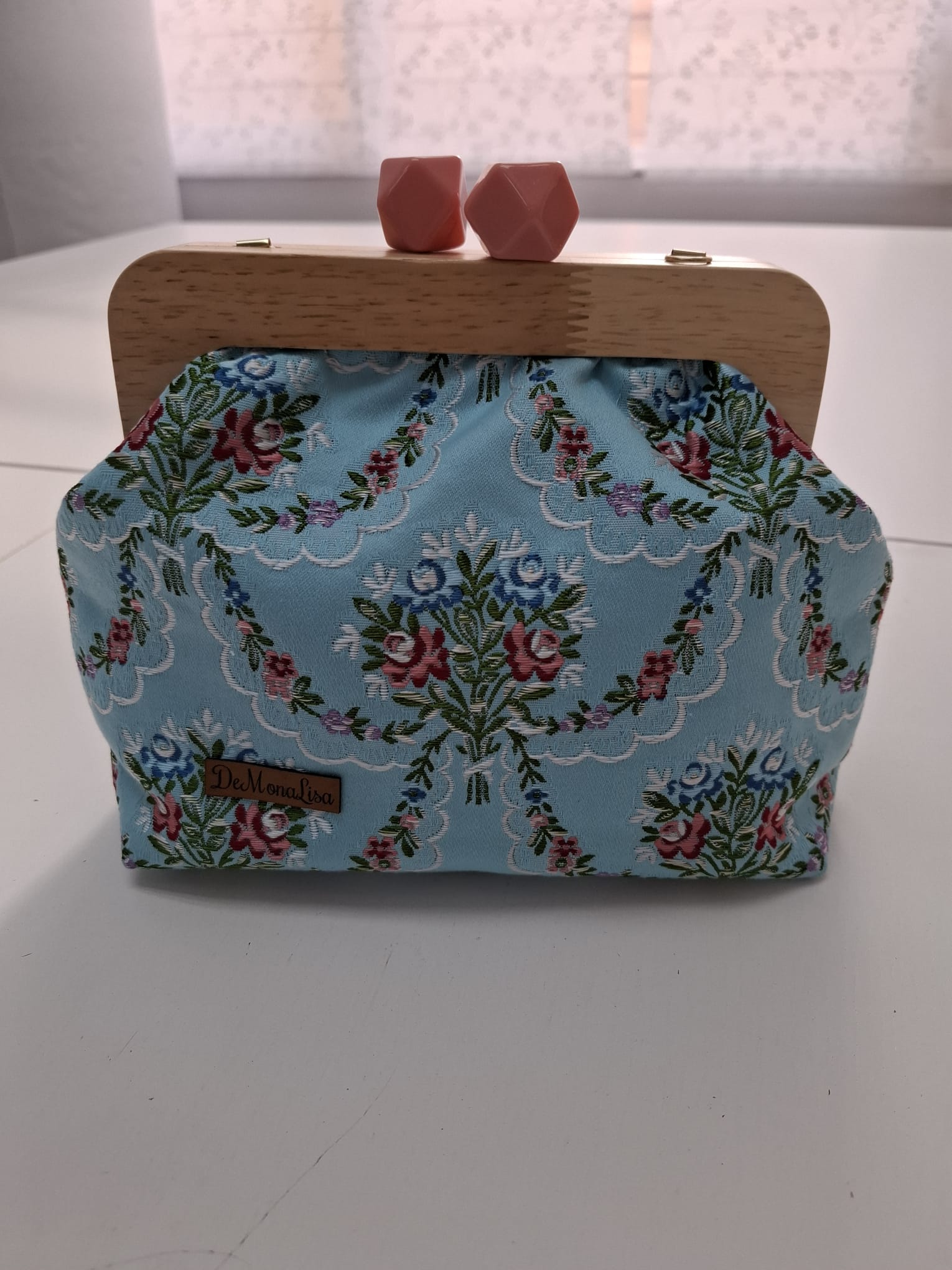 bolso tela bordada azul